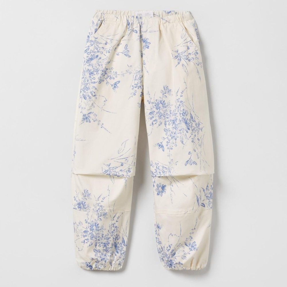 Girls Floral Print Cream and Blue Pants